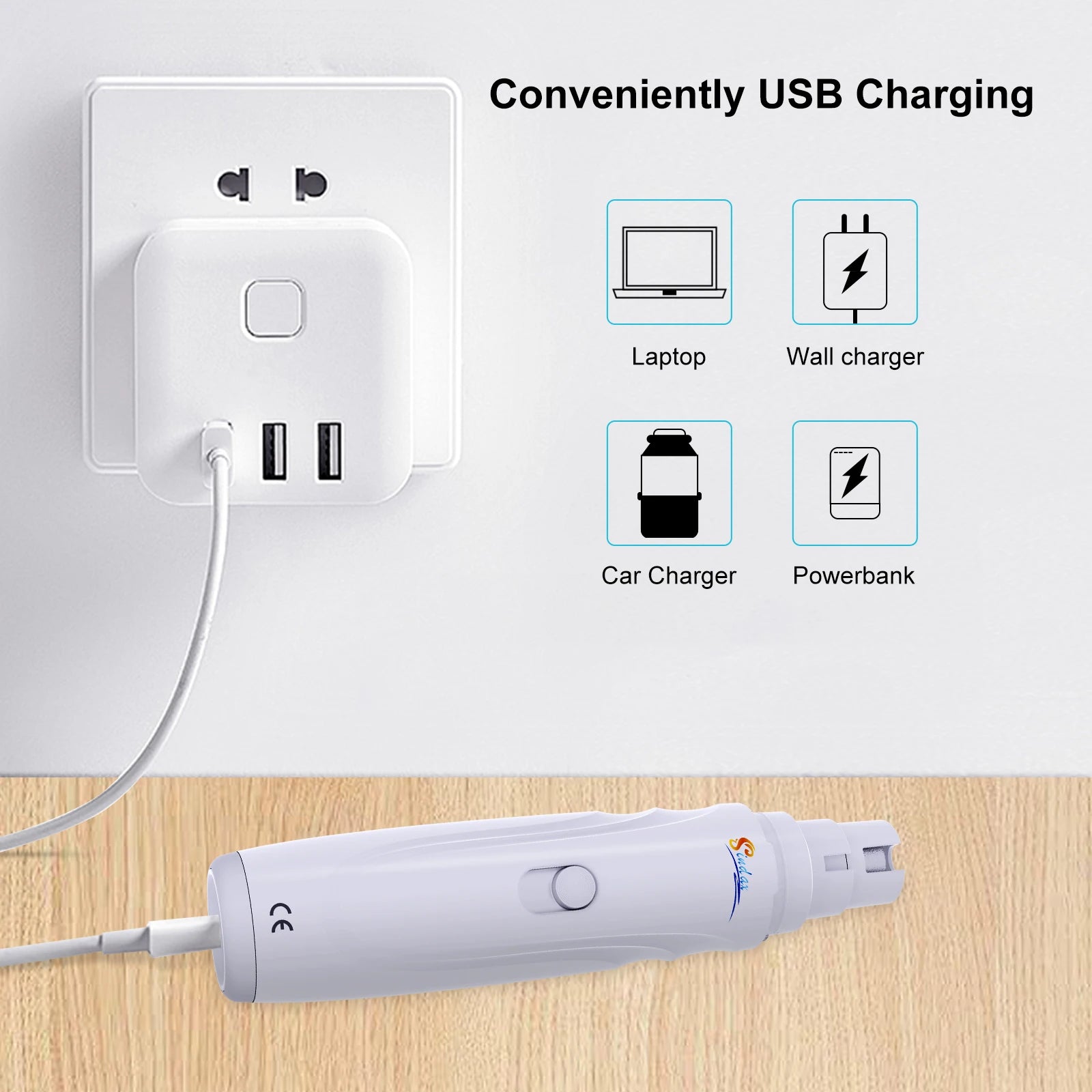 Lime à ongles électrique rechargeable USB pour chien, coupe-ongles et tondeuse pour animaux de compagnie, toilettage sans douleur, silencieuse, 2 vitesses