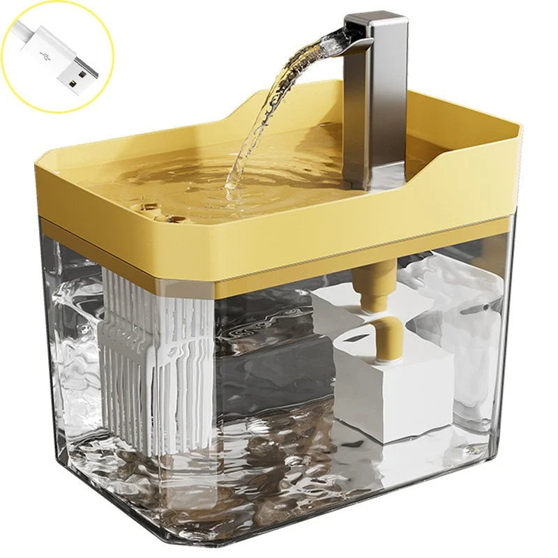 Fontaine à eau USB pour chats avec filtre automatique, distributeur transparent anti-surchauffe et recirculation, pompe incluse.