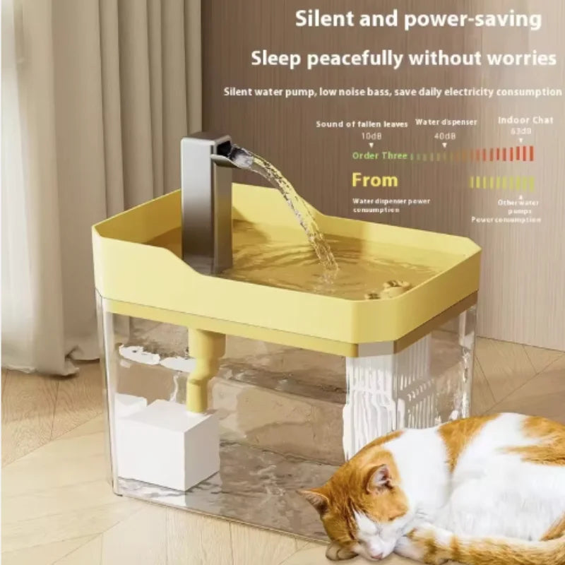 Fontaine à eau USB pour chats avec filtre automatique, distributeur transparent anti-surchauffe et recirculation, pompe incluse.
