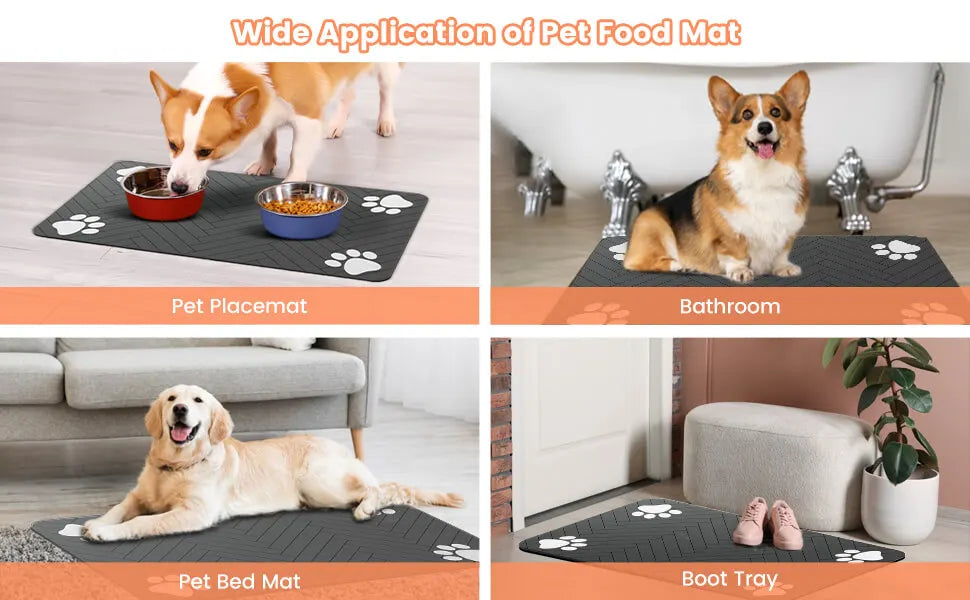 Tapis d'alimentation pour animaux - Tapis absorbant pour gamelles d'eau et de nourriture pour chiens et chats, avec dos en caoutchouc et séchage rapide, imperméable