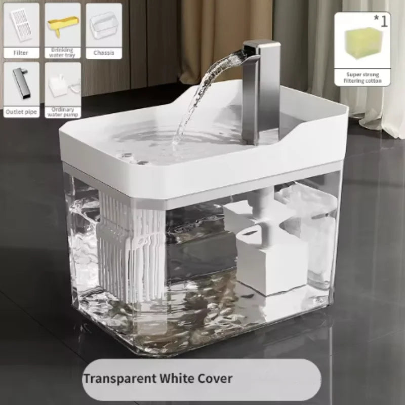 Fontaine à eau USB pour chats avec filtre automatique, distributeur transparent anti-surchauffe et recirculation, pompe incluse.