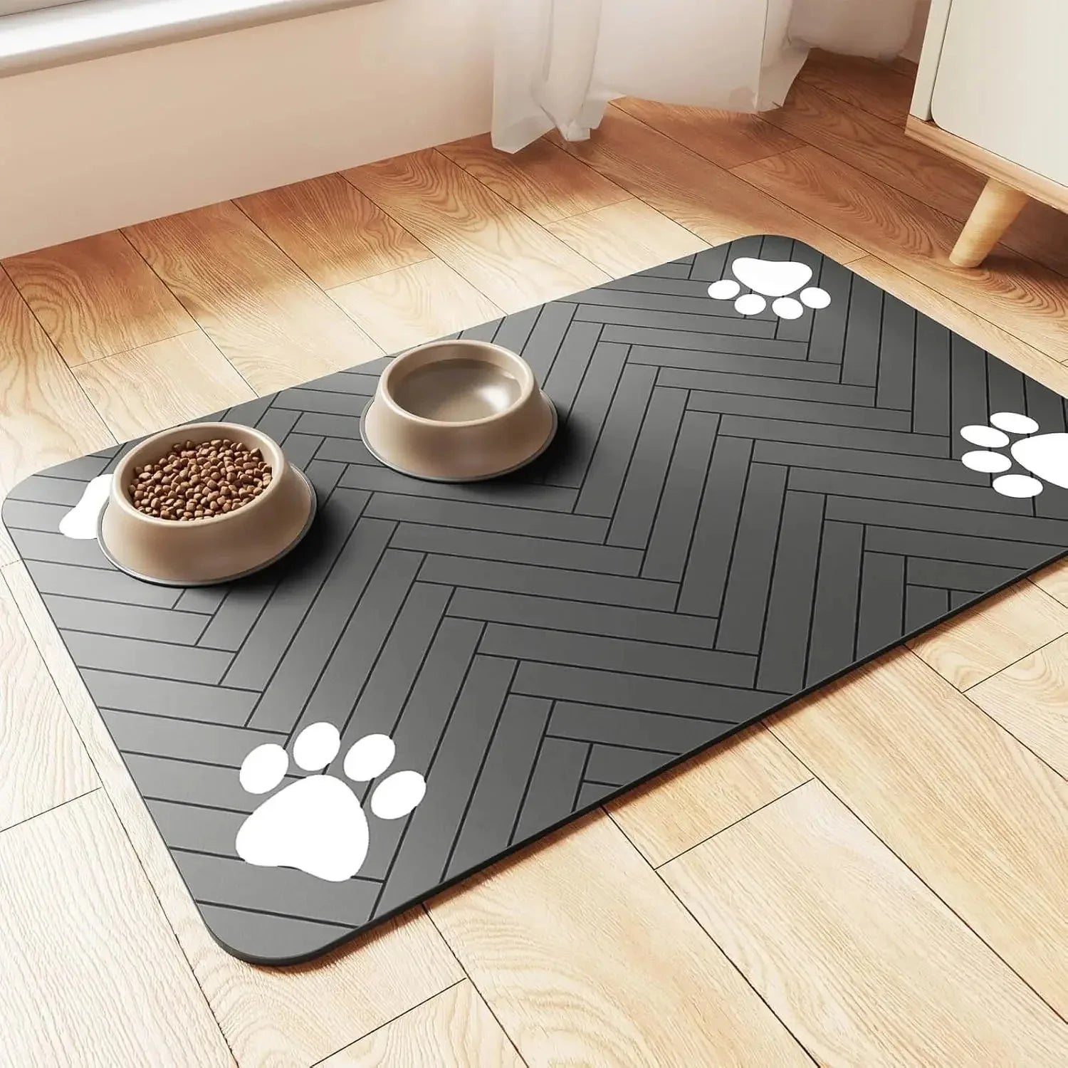 Tapis d'alimentation pour animaux - Tapis absorbant pour gamelles d'eau et de nourriture pour chiens et chats, avec dos en caoutchouc et séchage rapide, imperméable