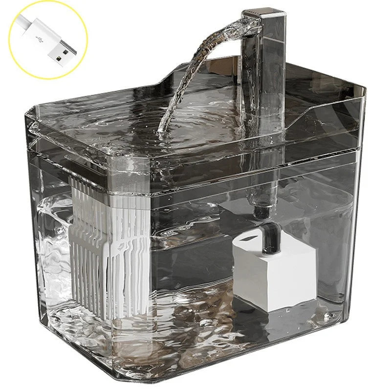 Fontaine à eau USB pour chats avec filtre automatique, distributeur transparent anti-surchauffe et recirculation, pompe incluse.