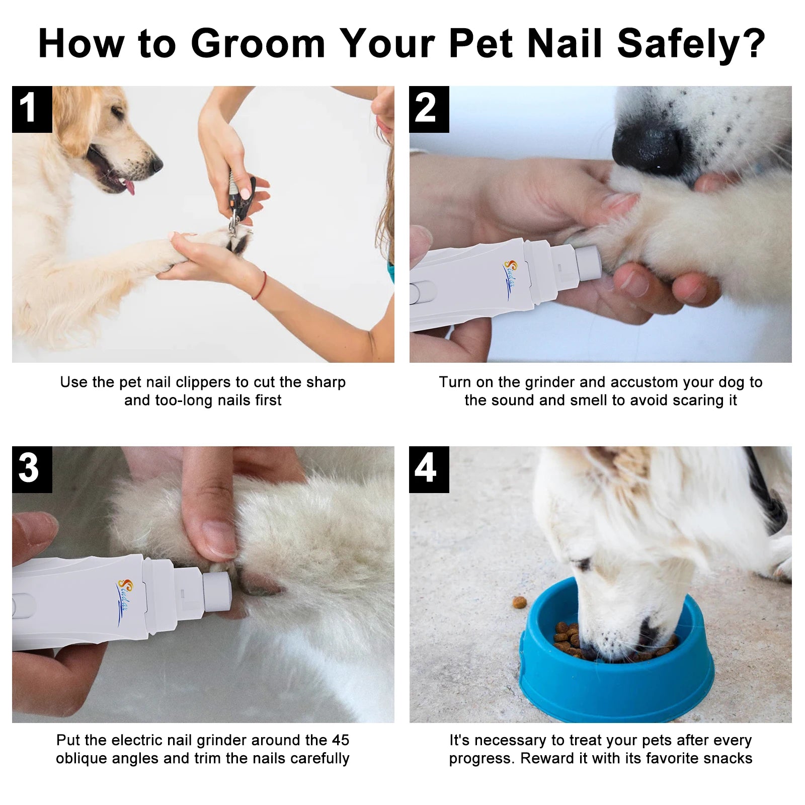 Lime à ongles électrique rechargeable USB pour chien, coupe-ongles et tondeuse pour animaux de compagnie, toilettage sans douleur, silencieuse, 2 vitesses