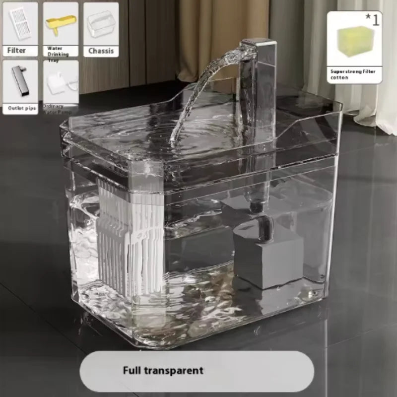 Fontaine à eau USB pour chats avec filtre automatique, distributeur transparent anti-surchauffe et recirculation, pompe incluse.