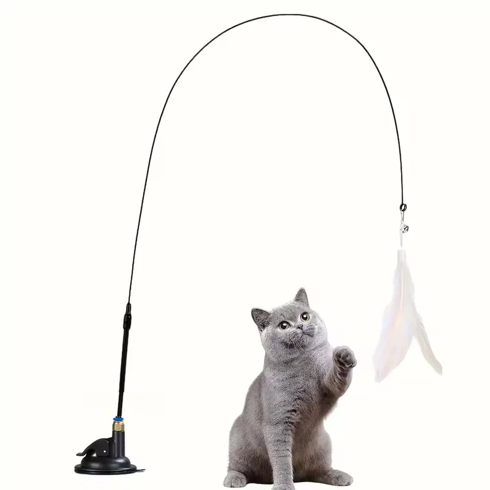 Jouet Chat Interactif avec Plume & Clochette – Canne à Pêche Ventouse Ultra Résistante