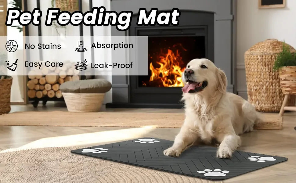 Tapis d'alimentation pour animaux - Tapis absorbant pour gamelles d'eau et de nourriture pour chiens et chats, avec dos en caoutchouc et séchage rapide, imperméable